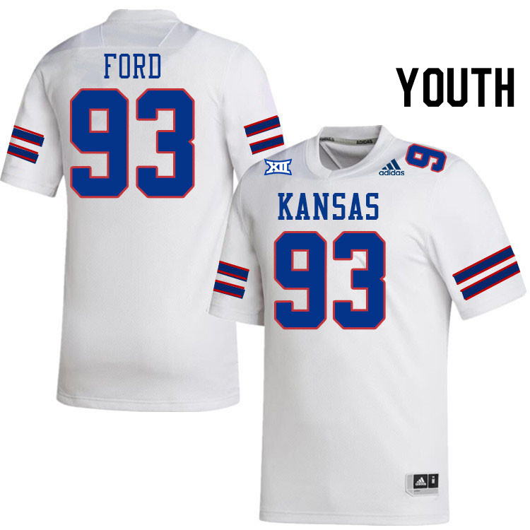 Youth #93 Maxwell Ford Kansas Jayhawks College Football Jerseys Stitched Sale-White